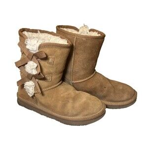 Koolaburra‎ By Ugg Boots With Bows Girls Size 3 Chestnut Brown Kids Distressed